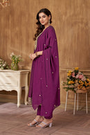 LATEST RAYON SILK EMBROIDERY SEQUENCE WORK TOP BOTTOM WITH DUPATTA WINE
