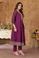 LATEST RAYON SILK EMBROIDERY SEQUENCE WORK TOP BOTTOM WITH DUPATTA WINE