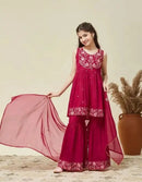 MODERN SILK BLEND EMBROIDERY WORK TOP SHARARA WITH DUPATTA PINK