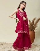 MODERN SILK BLEND EMBROIDERY WORK TOP SHARARA WITH DUPATTA PINK