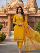 NEW ARRIVAL CHANDERI EMBROIDERY WORK TOP BOTTOM WITH DUPATTA YELLOW