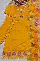 NEW ARRIVAL CHANDERI EMBROIDERY WORK TOP BOTTOM WITH DUPATTA YELLOW