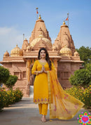 NEW ARRIVAL CHANDERI EMBROIDERY WORK TOP BOTTOM WITH DUPATTA YELLOW
