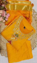 NEW ARRIVAL CHANDERI EMBROIDERY WORK TOP BOTTOM WITH DUPATTA YELLOW