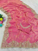 DESIGNER FENDY SATIN SEQUENCE EMBROIDERY AND MULTI THREAD WITH ARCO CUT WORK SAREE WITH UNSTITCHED BLOUSE LAVENDER Category: Embroidery Work Saree