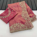 DESIGNER FENDY SATIN SEQUENCE EMBROIDERY AND MULTI THREAD WITH ARCO CUT WORK SAREE WITH UNSTITCHED BLOUSE LAVENDER Category: Embroidery Work Saree