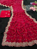 RICH LOOK FENDY SATIN BEADS EMBROIDERY AND LINING WORK WITH CUTWORK BORDER SAREE WITH UNSTITCHED BLOUSE RANI