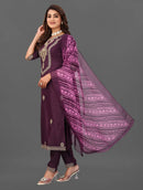 FANCY COTTON BLEND EMBROIDERY WORK TOP BOTTOM WITH DUPATTA WINE