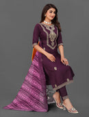 FANCY COTTON BLEND EMBROIDERY WORK TOP BOTTOM WITH DUPATTA WINE
