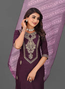 FANCY COTTON BLEND EMBROIDERY WORK TOP BOTTOM WITH DUPATTA WINE