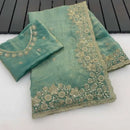DESIGNER FENDY SATIN SEQUENCE EMBROIDERY AND MULTI THREAD WITH ARCO CUT WORK SAREE WITH UNSTITCHED BLOUSE LAVENDER Category: Embroidery Work Saree