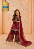 FANCY GMYS SILK EMBROIDERY 3 MM SEQUENCE & CODING DORI WORK KID’S TOP PALAZZO WITH DUPATTA MAROON