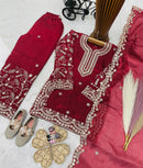 FANCY GMYS SILK EMBROIDERY 3 MM SEQUENCE & CODING DORI WORK KID’S TOP PALAZZO WITH DUPATTA MAROON