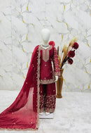 FANCY GMYS SILK EMBROIDERY 3 MM SEQUENCE & CODING DORI WORK KID’S TOP PALAZZO WITH DUPATTA MAROON
