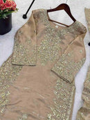 DESIGNER GMY SILK EMBROIDERY SEQUENCE WORK TOP PALAZZO WITH DUPATTA CREAM
