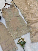 DESIGNER GMY SILK EMBROIDERY SEQUENCE WORK TOP PALAZZO WITH DUPATTA CREAM