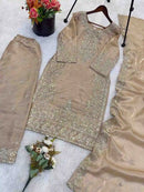DESIGNER GMY SILK EMBROIDERY SEQUENCE WORK TOP PALAZZO WITH DUPATTA CREAM