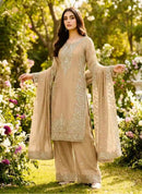DESIGNER GMY SILK EMBROIDERY SEQUENCE WORK TOP PALAZZO WITH DUPATTA CREAM