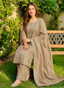 DESIGNER GMY SILK EMBROIDERY SEQUENCE WORK TOP PALAZZO WITH DUPATTA CREAM