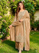 DESIGNER GMY SILK EMBROIDERY SEQUENCE WORK TOP PALAZZO WITH DUPATTA CREAM
