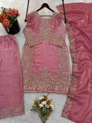 DESIGNER GMY SILK EMBROIDERY SEQUENCE WORK TOP PALAZZO WITH DUPATTA BABY PINK