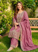 DESIGNER GMY SILK EMBROIDERY SEQUENCE WORK TOP PALAZZO WITH DUPATTA BABY PINK