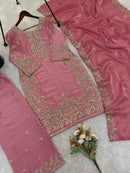 DESIGNER GMY SILK EMBROIDERY SEQUENCE WORK TOP PALAZZO WITH DUPATTA BABY PINK