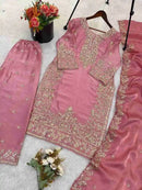 DESIGNER GMY SILK EMBROIDERY SEQUENCE WORK TOP PALAZZO WITH DUPATTA BABY PINK