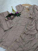 DESIGNER VICHITRA SILK SEQUENCE CODING EMBROIDERY WORK TOP BOTTOM WITH DUPATTA CREAM