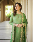 ATTRACTIVE GEORGETTE EMBROIDERY SEQUENCE WORK TOP BOTTOM WITH DUPATTA PARROT GREEN