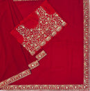 BOLLYWOOD GEORGETTE EMBRODERY SEQUENCE AND ZARI THREAD WORK SAREE WITH UNSTITCHED BLOUSE RED