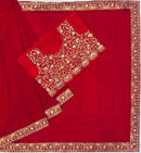 BOLLYWOOD GEORGETTE EMBRODERY SEQUENCE AND ZARI THREAD WORK SAREE WITH UNSTITCHED BLOUSE RED
