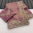 DESIGNER FENDY SATIN SEQUENCE EMBROIDERY AND MULTI THREAD WITH ARCO CUT WORK SAREE WITH UNSTITCHED BLOUSE LAVENDER Category: Embroidery Work Saree