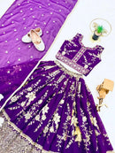 DESIGNER GEORGETTE EMBROIDERY SEQUENCE WORK KID’S LEHENGA CHOLI WITH DUPATTA PURPLE