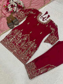 DESIGNER NATURAL CREPE SILK SEQUENCE EMBROIDERY WORK TOP BOTTOM WITH DUPATTA RED