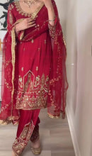 DESIGNER NATURAL CREPE SILK SEQUENCE EMBROIDERY WORK TOP BOTTOM WITH DUPATTA RED