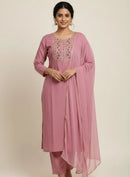 DESIGNER RAYON EMBROIDERY WORK TOP BOTTOM WITH DUPATTA BABY PINK
