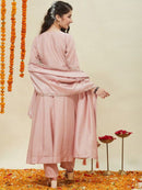 DESIGNER SILK BLEND EMBROIDERY SEQUENCE WORK KID’S GOWN WITH DUPATTA BABY PINK