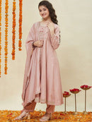 DESIGNER SILK BLEND EMBROIDERY SEQUENCE WORK KID’S GOWN WITH DUPATTA BABY PINK