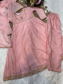 DESIGNER SILK BLEND EMBROIDERY SEQUENCE WORK KID’S GOWN WITH DUPATTA BABY PINK