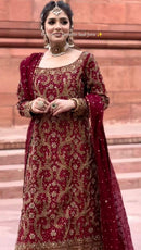 FANCY GEORGETTE EMBROIDREY STONE WORK TOP PALAZZO WITH DUPATTA MAROON