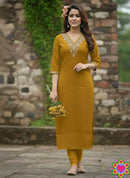 FANCY SLUB COTTON CODING DORI EMBROIDERY WORK ONLY KURTI YELLOW - S