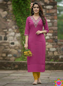 FANCY SLUB COTTON CODING DORI EMBROIDERY WORK ONLY KURTI YELLOW - S