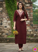 FANCY SLUB COTTON CODING DORI EMBROIDERY WORK ONLY KURTI MAROON