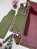 FASHIONABLE VICHITRA SILK EMBROIDERED SEQUENCE WORK TOP BOTTOM DUPATTA MINT