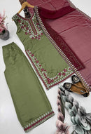 FASHIONABLE VICHITRA SILK EMBROIDERED SEQUENCE WORK TOP BOTTOM DUPATTA MINT