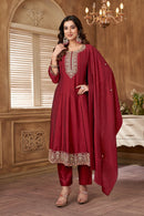 LATEST RAYON SILK EMBROIDERY SEQUENCE WORK TOP BOTTOM WITH DUPATTA WINE
