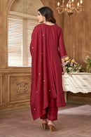 LATEST RAYON SILK EMBROIDERY SEQUENCE WORK TOP BOTTOM WITH DUPATTA WINE