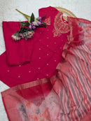 MODERN CHANDERI SEQUENCE CODING EMBROIDERY WORK TOP BOTTOM WITH DUPATTA RANI
