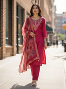 MODERN CHANDERI SEQUENCE CODING EMBROIDERY WORK TOP BOTTOM WITH DUPATTA RANI